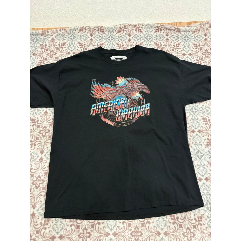 I Love My Freedom American Warrior Graphic T-Shirt Mens 2X Black Eagle Tee